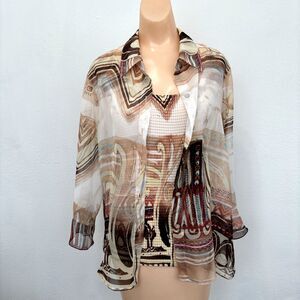 Sheer Button Up Tank Top Set Large